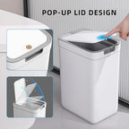 MOPALL 2 Pack Bathroom Trash Can with Lid, 3.6Gal + 2.4Gal Garbage Can with Pop-Up Lid, Small Trash Can Dog Proof, Slim Trash Bin Waste Basket for Toilet, Office, Bedroom, Living Room, Kitchen (White)