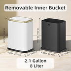KHMMGK 8L/2.1 Gallon Small Bathroom Trash Can with Lid, Swing-Top Rectangular Waste Bin, Stainless Steel Garbage Can for Home, Office, Toilet, Bedroom, Living-Room (White)