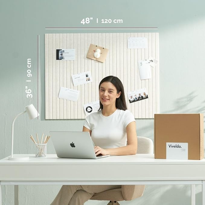 VIVELDA Large Bulletin Board 48"x36" - Office Wall Organizer, Replace your Old Cork Boards for Walls for Office Decor -12-pack Felt Wall Panels to Use in Home Office Decor, Classroom Decor (Limestone)
