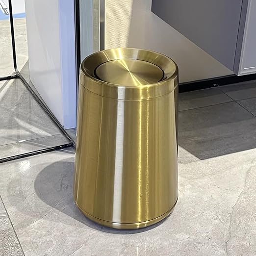 YOJIA 2.6Gal/10 L Gold Brushed Stainless Steel Trash Can with Swing Cover, Bathroom Trash Can with Lid, Garbage Can for Bathroom, Bedroom, Office, Hotel, Rest Room, RV (Gold)