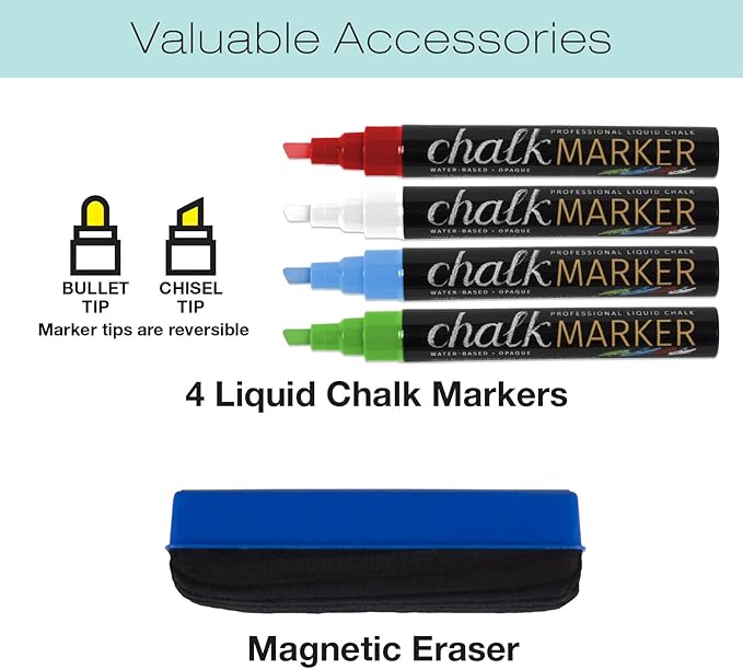 Excello Global Products Rustic Tabletop Chalkboard: Includes 4 Liquid Chalk Markers Magnetic Eraser - Adjustable Small Magnetic Board Kitchen Sign - Vintage Decoration Countertop Memo - 15"x11" Inches
