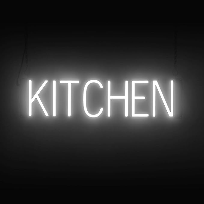 SpellBrite KITCHEN Sign | Directional Sign with Neon Look, White LED Light Source | 25.1" x 6.3"