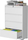 mysteeldepot 4 Drawer Lateral File Cabinet with Lock, Metal File Cabinet, Lateral File Cabinets for Home Office, Heavy Duty File Storage Cabinet for Legal/Letter/A4 Document, Assembly Required, White