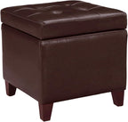 Homebeez Tufted Faux Leather Storage Ottoman Square Cube Foot Rest Stool with Flip Top (Brown)