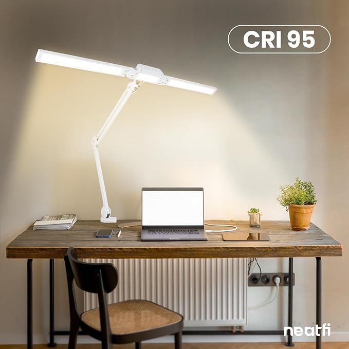 Neatfi LED Desk Lamp, Dimmable Desk Light with 360 SMD LEDs, 30W, CRI 95, Adjustable Color Temperature, Task Lamp for Home, Office, and Workbench (CCT, White, 41 Inches)