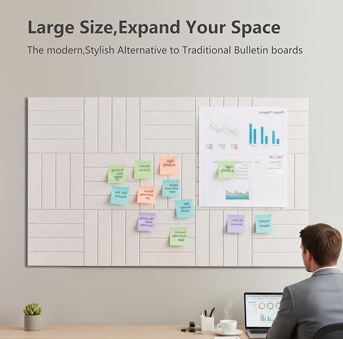 G Gamit Large Felt Wall Tiles Bulletin Board,Large Cork Board Alternative with 30 Pushpins,8-Pack Felt Pin Board with 56 Safe Removable Adhesive Tabs for Home Office School (Oatmeal)