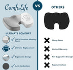 ComfiLife Premium Comfort Seat Cushion - Non-Slip Orthopedic 100% Memory Foam Coccyx Cushion for Tailbone Pain - Cushion for Office Chair Car Seat - Back Pain & Sciatica Relief (Gray)