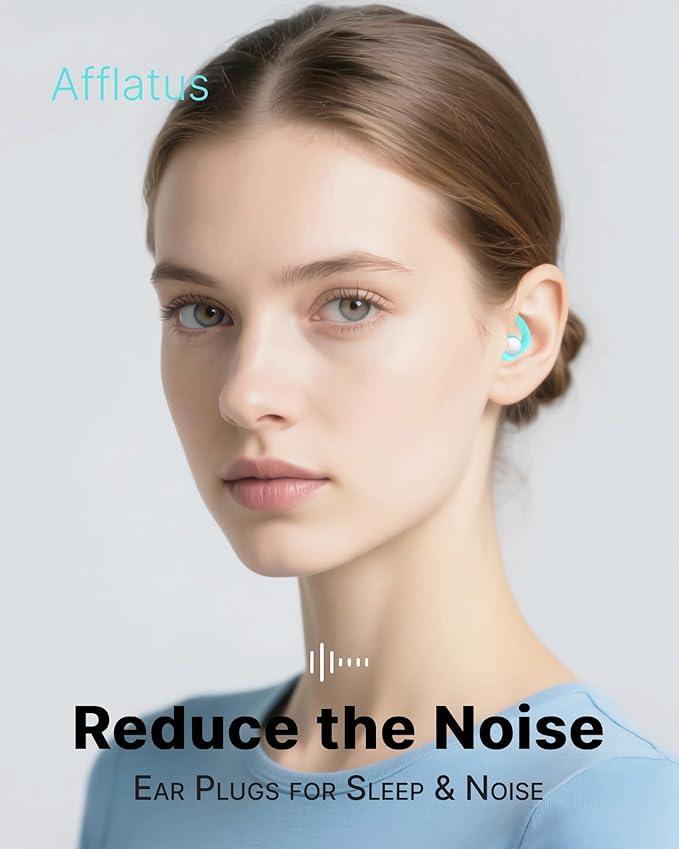 Afflatus Ear Plugs for Sleeping Noise Cancelling, 2 Pairs (S+L) Comfortable Reusable Noise Reduction Ear Plugs, Earplugs for Sleep, Snoring Light Blue