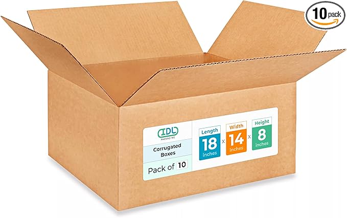 Medium Shipping & Moving Boxes 18x14x8 inches (10-Pack) - Extra Strength 200 lb vs Regular - Corrugated Boxes for Packaging, Made in USA - Packing and Moving Box - Square Box by IDL Packaging