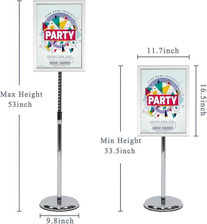 VAIIGO Pedestal Poster Stand, Adjustable Aluminum 11 x 17 Floor Standing Holder for Vertical and Horizontal View Sign Display, Silver