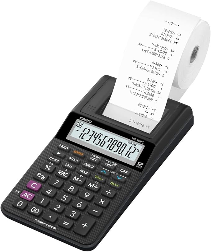 Casio HR-10RC Mini Desktop Printing Calculator | Portable | 12-Digit Display | One-Color Printer | Tax & Currency | Ideal for Taxes, Bookkeeping & Accounting Tasks, Black
