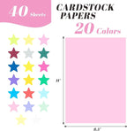 Keketer 40 Sheets Colored Cardstock 20 Assorted Colors, 65lb/180gsm 8.5" x 11" Card Stock Paper, Colorful Cardstock for Printing, Card Making, Scrapbooking, DIY Crafts