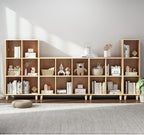 IOTXY Open Cube Low Bookcase - 3-Tier Freestanding Storage Display Cabinet Organizer with Legs for Home Office, 6-Cubes Open Shelf Short Bookshelf, Oak