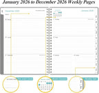 2026 Planner - Planner 2026 from January 2026 - December 2026, Weekly & Monthly Planner Spiral Bound with 12 Monthly Tabs, Inner Pocket, 6.4" x 8.5", Grey-E