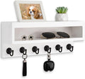 Lucundm Key and Mail Holder Wall Mount, Key Hanger with Long Storage Box and 6 Hooks for Coat, Dog Leash, Home Decor Rack, House Accessories, Entry Way Organizer (White)