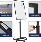 TSJ OFFICE Mobile Whiteboard Standing - 36 X 24 Inches Magnetic Rolling White Board, Height Adjustable Dry Erase Board on Wheels with Flip Chart Hooks, Black