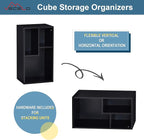 VECELO Wide Bookshelf Set, Fits 9.3" × 10-12.8" Hardcovers, Cube Storage Bookcases, Free-Standing for Living Room, Bedroom, Home Office, 3/4-Tier, 2-Pack, Black