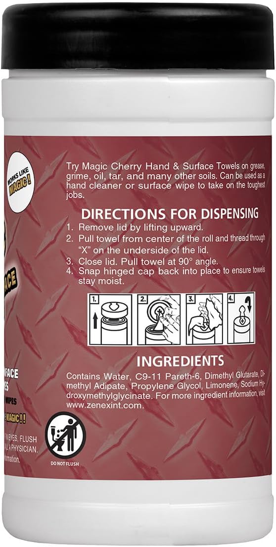 Magic Cherry Scented Heavy Duty Cleaning Wipes - Single Sided Hand & Surface Shop Towels | Professional-grade Cleaning | Waterless | Cleans Grease, Oil, Dirt, & more (3 Pack | 75 Sheets Total)
