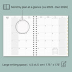POPRUN Monthly Planner 2025-2026 Spiral Hardcover (8'' x 10''), 18 Months Calendar (Jul.2025 - Dec.2026) - 2 Pages per Month with Dotted Note Pages, Sunday Start, Laminated Tab - Burgundy