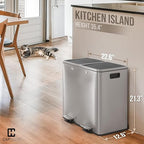 CAPHAUS Dual Trash Can with Double Lid, Trash and Recycle Bins Combo, Hands-free Stainless-Steel Garbage Can for Kitchen, with 2 Compartment, Hinged Lid, Odor Filters, Handles, 25L+25L, 2 x 6.6 Gallon