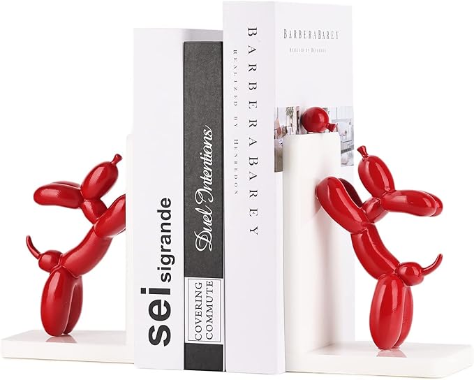 ZHANYUN Cute Balloon Dog Bookends - Animal Book Stoppers for Kids' Books, Unique Home Office Decor