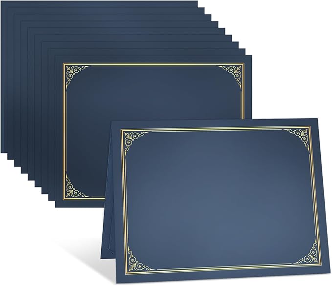 SUNEE 10 Packs Navy Blue Certificate Holders, 250gsm, for 8.5x11 Award Certificates, Certificate Covers with Gold Foil Border