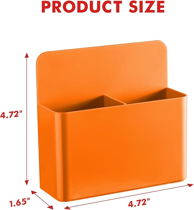 BEYGORM 2 Pack Plastic Magnetic Pen Holder for Refrigerator, Dry Erase Marker Holder for Whiteboard，Magnet School Locker Organizer Accessories, Pencil Cup, Pen Caddy, Classroom Organization(Orange)