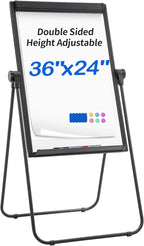 DexBoard U-Stand Whiteboard Easel-36x24 inches Double Sided Magnetic Dry Erase Board Easel, Height Adjustable & 360 Degree Rotating White Board, Black
