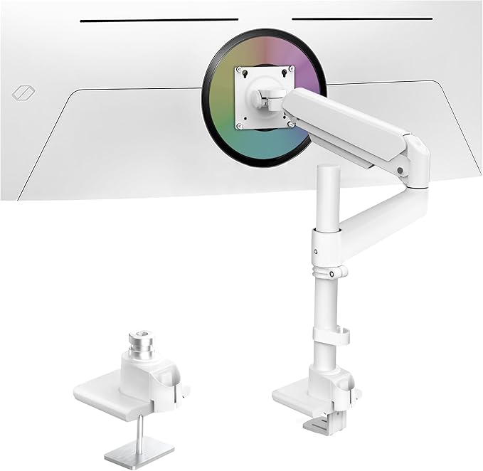Ergounion Heavy Duty Monitor Arm for 13-49 Inch Ultrawide Screens, Holds Up to 44lbs, Fully Adjustable Single Monitor Mount, with Clamp & Grommet Base, 75/100mm VESA Desk Mount, White