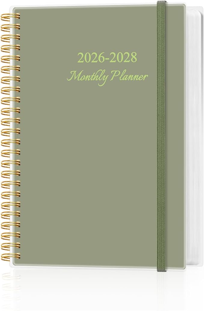2026-2028 Monthly Planner, Three Years Calendar from January 2026 - December 2028 with Spiral Binding, Inner Pocket, Elastic Closure, 38 Month Planner for Home | School | Office, 5.8" x 8.5", Green
