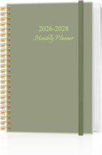 2026-2028 Monthly Planner, Three Years Calendar from January 2026 - December 2028 with Spiral Binding, Inner Pocket, Elastic Closure, 38 Month Planner for Home | School | Office, 5.8" x 8.5", Green