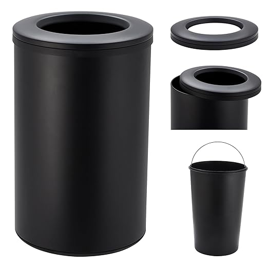 Takywep Stainless Steel Open Top Trash Can, 10.6 Gallon Cylindrical Touch-Free Direct Toss Bin with Soft-Close Lid, Anti-Fingerprint Easy-Clean for Kitchen Office Bathroom (Black)