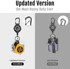 MNGARISTA Upgraded Version Retractable Keychain, 10 OZ Retraction, 31.5" Stainless Steel Cord, Heavy Duty Carabiner Badge Holder, 3K Carbon Fiber ID Badge Reel with Badge Strap and Key Ring