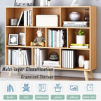 IOTXY Wooden Open Shelf Bookcase - 3-Tier Floor Standing Display Cabinet Rack with Legs, 10 Cubes Bookshelf, Pear Yellow