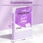 SUNEE 3 Ring Binder 1/2 Inch 1 Pack, Clear View Binder Three Ring PVC-Free (Fit 8.5x11 Inches) for School or Office Supplies, Purple