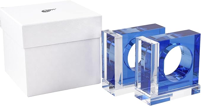 Kitcom Handmade Crystal Bookends Square, 1 Pair of Decorative Tabletop Bookends for Office, Home, Desk,Sky Blue