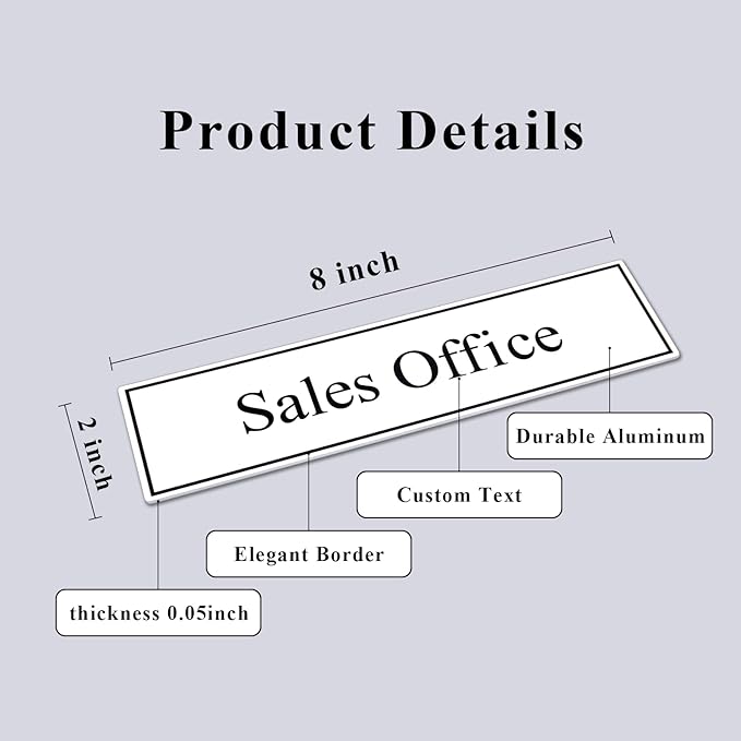 2" x 8" Personalized Office Aluminum Name Plates, Custom Elegant Name Plates for Office Door or Wall Sign, Door Name Plate with Adhesive, 3 Colors Available (Silver, Black, White)