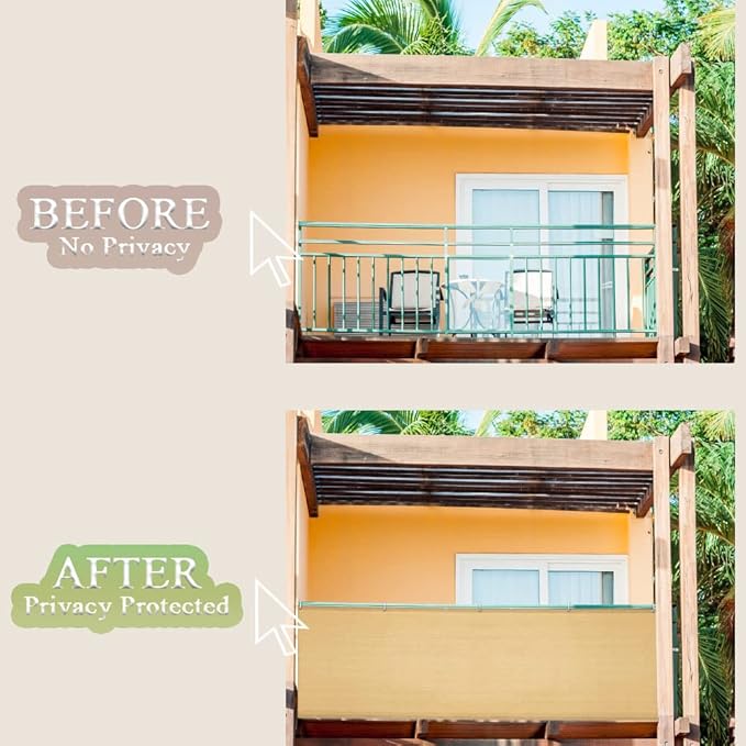 iCover 3x10ft Balcony Privacy Screen Fence, UV-Resistant Railing Fencing Cover for Porch Deck Patio Garden Backyard, Cable Zip Ties Included, Sand