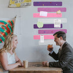 Vuzvuv 8 pcs Bulletin Board Bar Strips with 50 Pushpins & 10 Wooden Clip pins，Self Adhesive Cork Board for Wall，Felt Pin Board for School，Office Decor(Purple Rose)