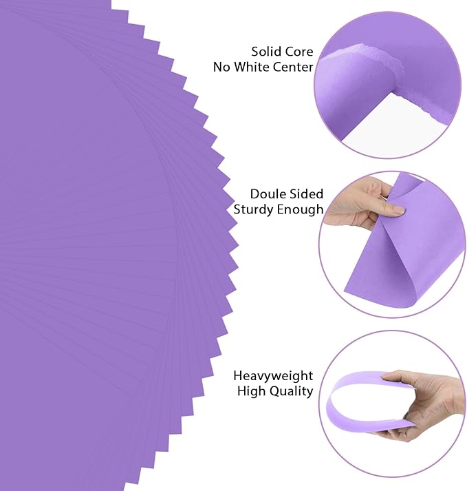 OcePor 100 Sheets Purple Cardstock Paper, Colored Printer Paper 8.5 x 11, Card Stock Thick Construction for Craft,Scrapbook，Office Printing, Invitations, Certificates，92 lb/250gsm