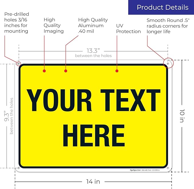 Personalized Custom Yellow Background Customize for Office, Business, Workplace, Home, Airbnb, Delivery Sign, 10x14 Inches, Rust Free .040 Aluminum, Fade Resistant, Made in USA by Sigo Signs