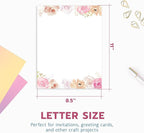 THiNKABLE Floral Stationery Paper, 50 Sheets, 8.5x11, Pink, Decorative, Writing Paper