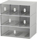 OSteed Desktop Drawers, Desk Organizer with 6 Drawers & Upright Handles, Stackable Craft Storage Box for Home Collection, Cosmetics, Office Supplies (3 Tiers, White & Clear)