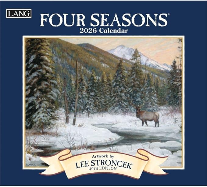 Lang Four Seasons 2026 Wall Calendar – 12-Month Calendar with Stapled Binding, Linen-Embossed Seasonal Landscape Artwork by Lee Stroncek, 13.4" × 12"