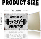Tarika Progress Not Perfection 20X30 cm Iron Retro Look Decoration Poster Sign for Home Gym Inspirational Quotes Wall Decor