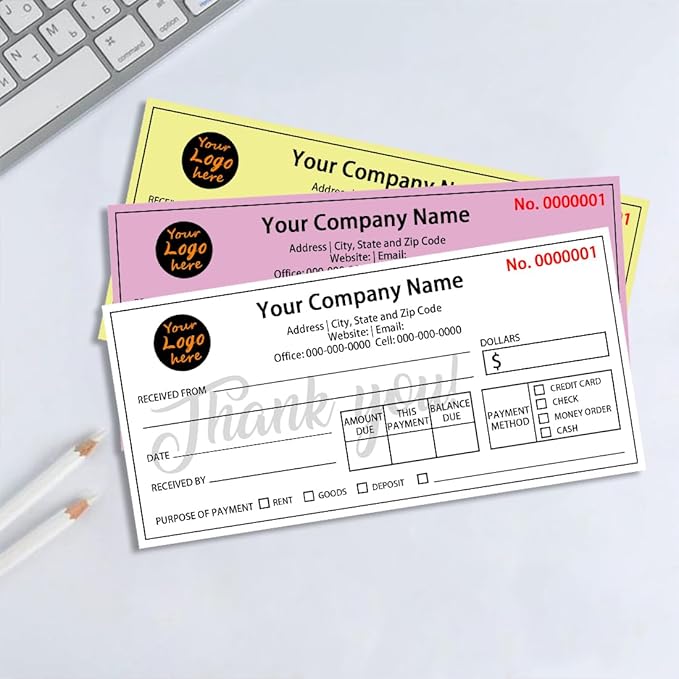 Personalized Invoice Book Custom 2 Part/3 Part Receipt Book Quote Estimate Order Forms Carbonless Form with Your Company Name Logo Address,2-10 Books (Style 1)