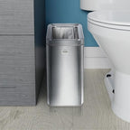 Clorox Slim Open Trash Can - 2.6 Gallon (10 Liter) Small Metal Waste Basket with Removable Bucket for Narrow Spaces - Stainless Steel Garbage Bin for Bathroom, Bedroom, or Office