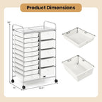Giantex 15 Drawer Rolling Cart with Drawers, Storage Organizer Cart for Classroom Office School Teacher, Mobile Drawer Cart for Tools, Crafts, Small Printer, Ivory