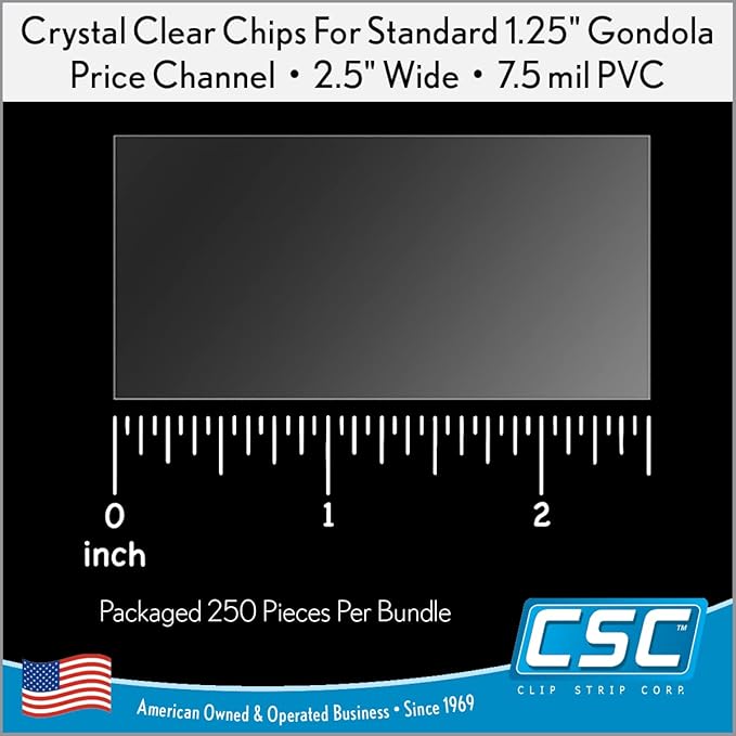 Clip Strip Corp. Price/Data Channel Label Holder Chips, Clear Plastic Tags, 2.5" L x 1.25" H, 7.5 Mil Thick, Gondola Shelf Edge, Reusable, Made for Point of Purchase Shelf Molding (500)