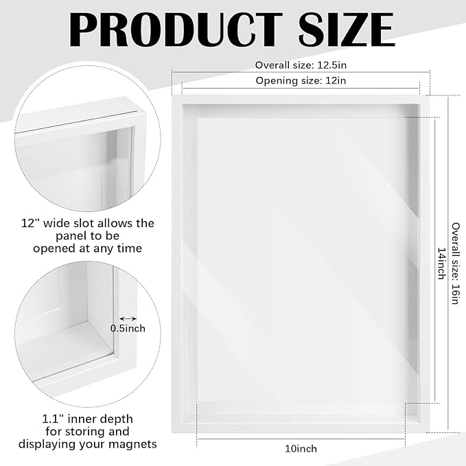 Vicenpal 1 Pcs Large Magnetic Board 16" x 12" Magnet Display Board Removable Souvenir Fridge Magnet Frames Case for Wall Dust Proof Magnetic Shadow Box for Wall Table Refrigerator (White)